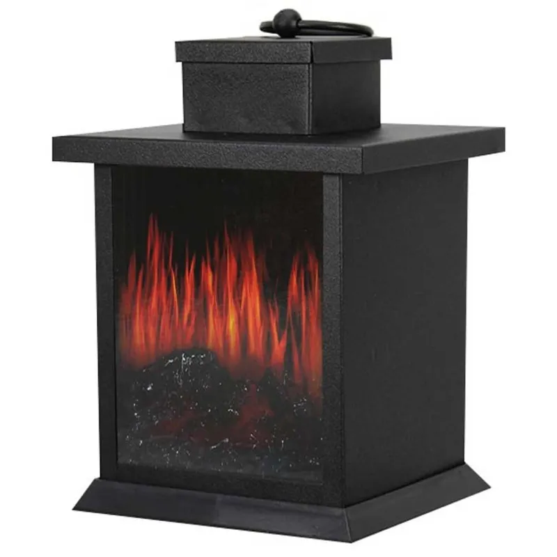 Lampada da Tavolo Lanterna 3 Led Effetto Fuoco Camino con Timer Grundig Nero Subito Disponibile