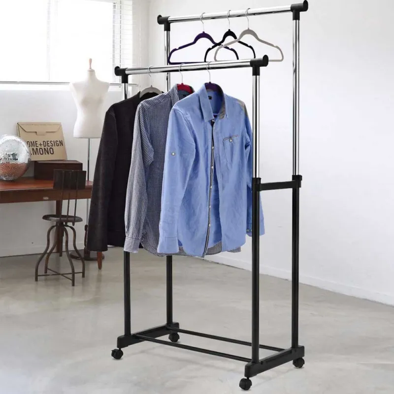 Super Prezzo Stand Appendiabiti Doppio con Ruote Stender Regolabile in Altezza 80x40x160cm