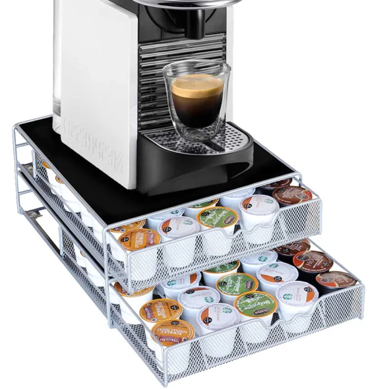 Sconto Contenitore Cassetto Porta Capsule 2 Casseti Caffe‘ Metallo Estraibile Silver