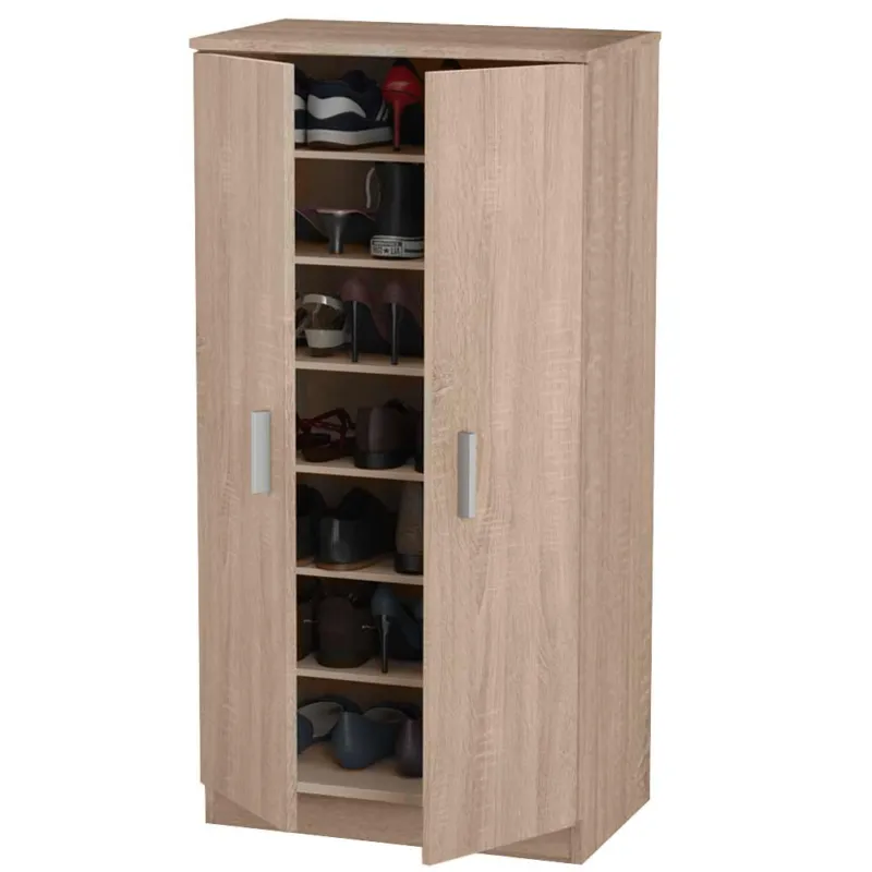 Occasione Imperdibile Scarpiera con 2 Ante 7 Ripiani Mobile Porta Scarpe Mobiletto Multiuso Quercia
