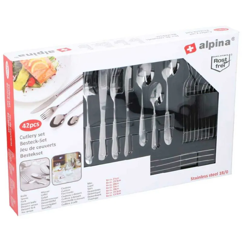 Servizio Di Posate Da Tavola 42 PZ Acciaio Inossidabile Design Elegante Alpina Spedizione Espresso