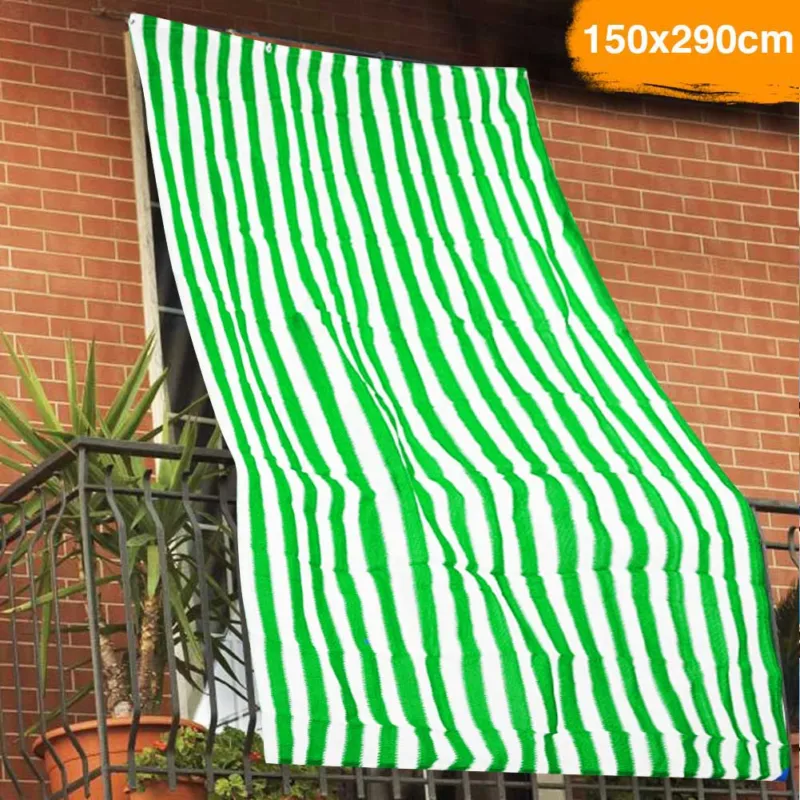 Di Tendenza Tenda da Sole Telo Parasole ad anelli 150x290 HDPE Balcone Veranda Righe Verde