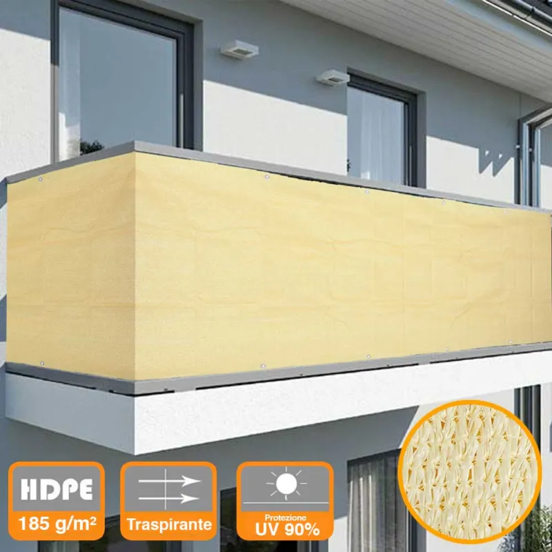 Telo Copertura Frangivista Frangivento in HDPE Ringhiera Protezione Balcone Ecru Offerta Lampo