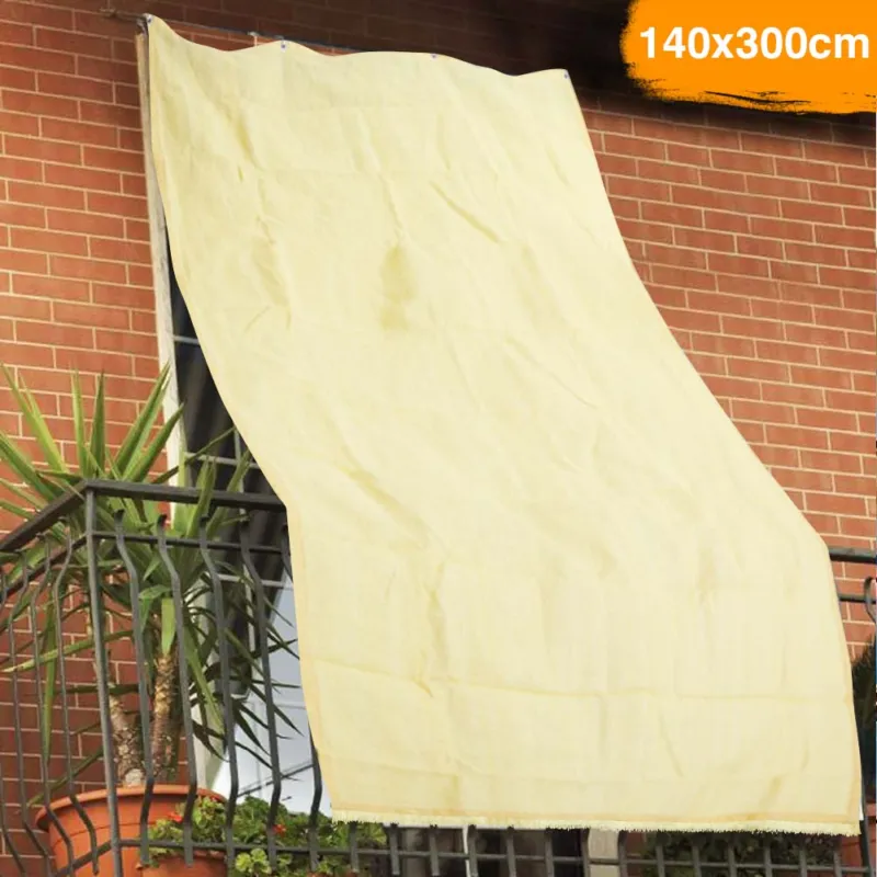 Tenda da Sole Telo Parasole 140x300 in HDPE con Anelli per Balcone Veranda Beige Ultima Occasione