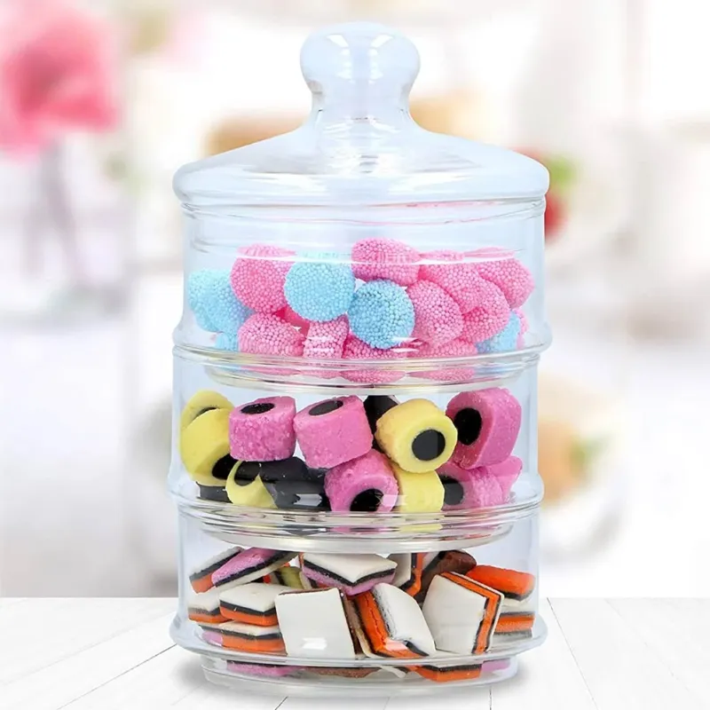 Ultime Pezzi Barattolo 3 Livelli Porta Dolci Bon Bon Barattoli Impilabili in Vetro Confettata