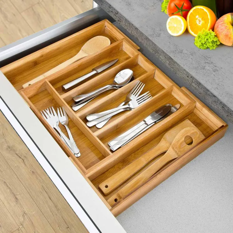 Offerta Lampo Portaposate Estensibile da Cassetto Cucina Porta Posate in Legno Bambu 37x31cm