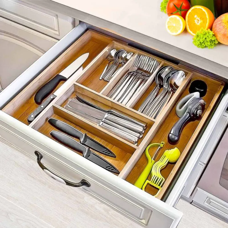 Prezzo Ridotto Portaposate Estensibile da Cassetto Cucina Porta Posate in Legno Bambu 46x30cm