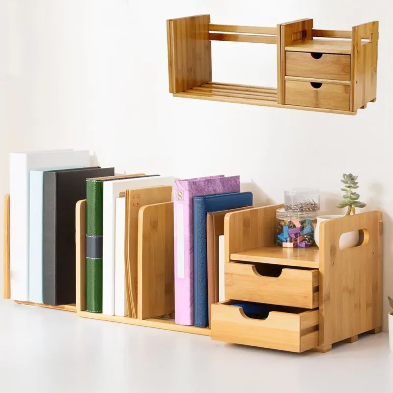 Organizer Libreria Scrivania Estensibile 4 Ripiani Tavolo 2 Cassetti Legno Bambu Compra Oggi Stesso