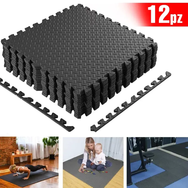 Compra Oggi Stesso Tappeto Puzzle Tappetino Fitness Palestra Multiuso Schiuma EVA 12pz 60x60cm Nero