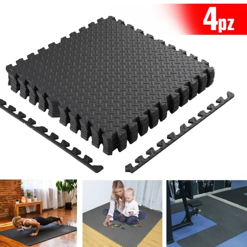 Tappeto Puzzle Tappetino Fitness Palestra Multiuso Schiuma EVA 4pz 60x60cm Nero Non Perdere