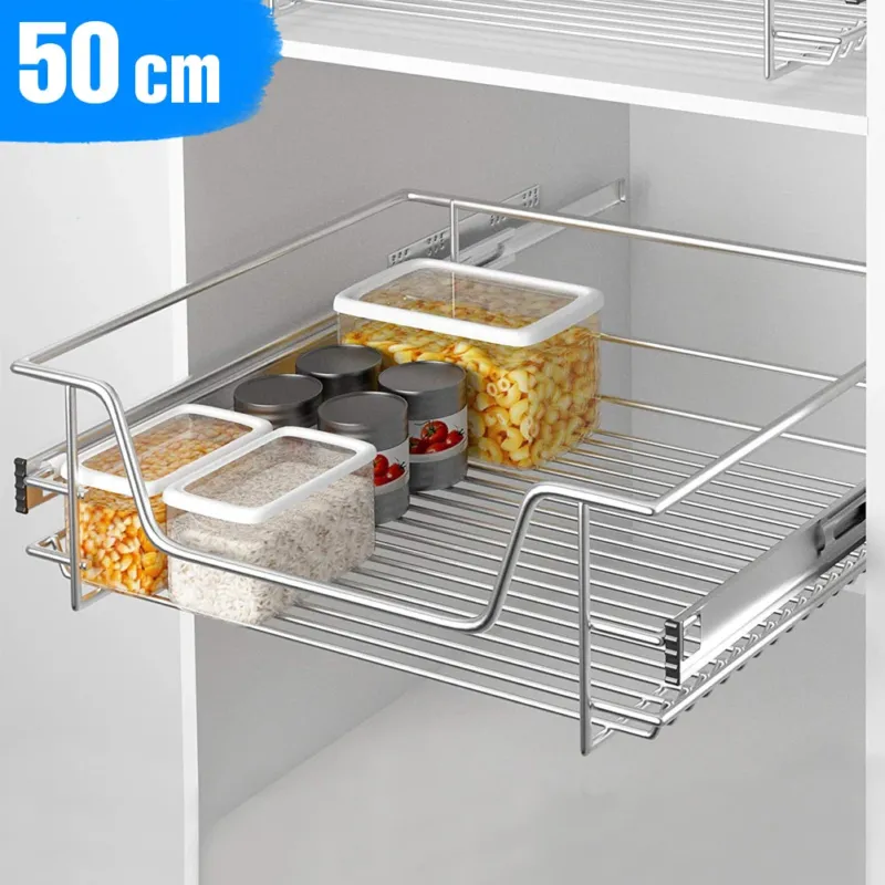 Economico Cassetto Telescopico Cucina 50cm Cestello Mensola Estraibile Salvaspazio Acciaio