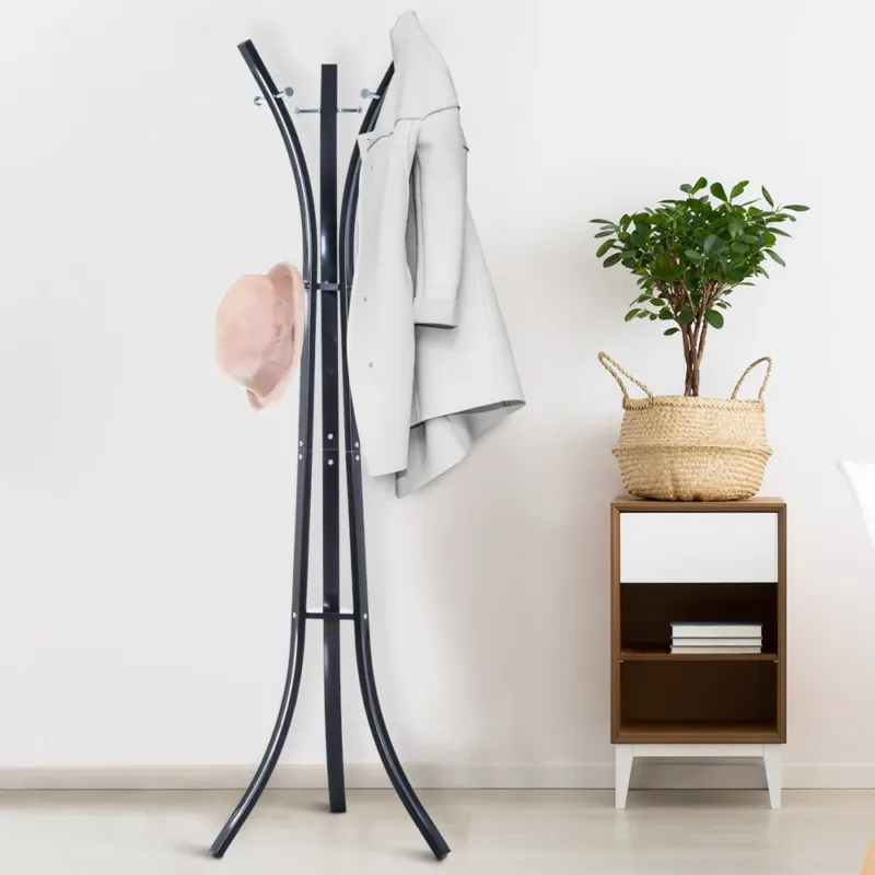 Acquista Ora Attaccapanni Appendiabiti a Piantana in Metallo 9 Ganci Colore Nero 60x53x176cm