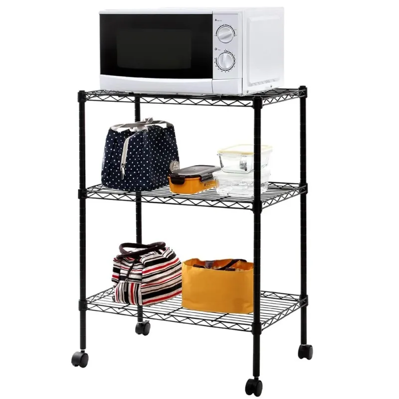 Compra Adesso Scaffale 3 Ripiani Acciaio Mobile Libreria Multiuso 4 Ruote 60x35x81 Cromo Nero