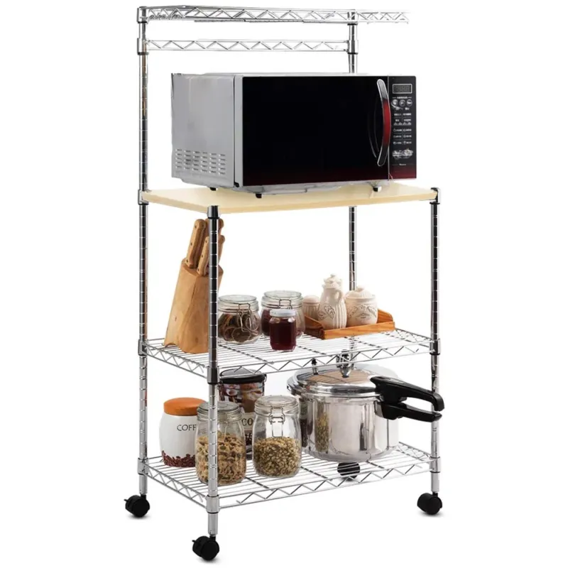 Scaffale Carrello Cucina Mobiletto Porta Microonde 4 Ripiani Acciaio e Legno Prezzo Ridotto