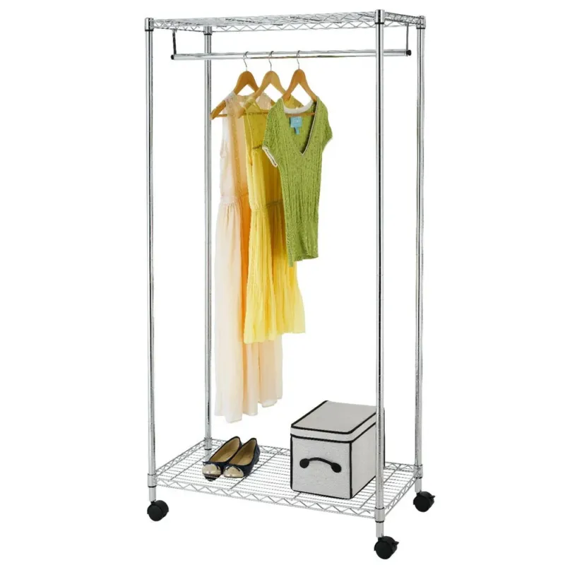 Stand Appendiabiti Acciaio Cromo 90x45x180 Camera Letto con Ripiano Asta e Ruote Ultima Occasione