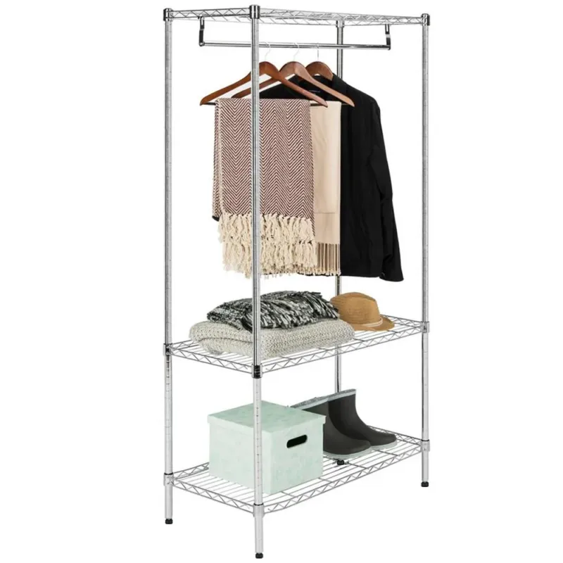 Stand Appendiabiti Acciaio Cromato 90x45x180cm Camera Letto con 2 Ripiani e Asta Esclusivo