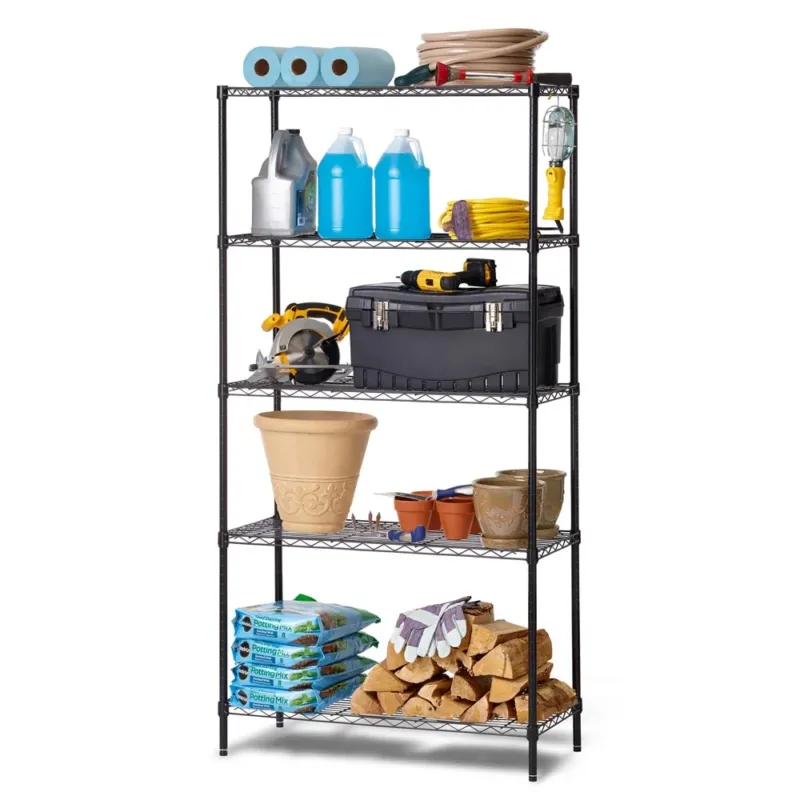 Scaffale 5 Ripiani 90x45x180cm in Acciaio Cromato Mobile Libreria Multiuso Nero A Buon Prezzo