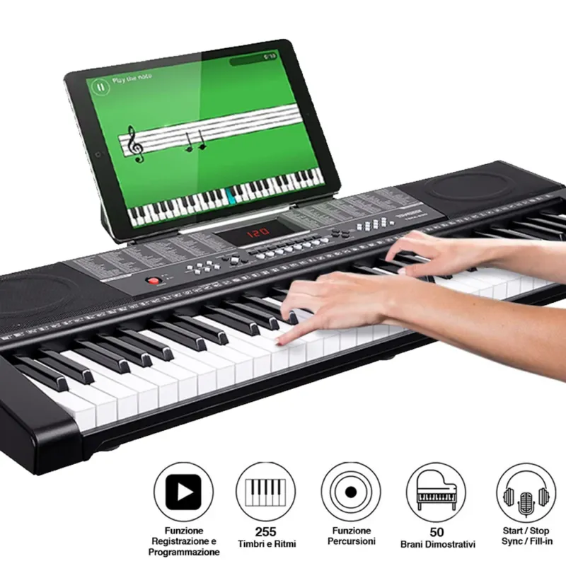 Tastiera Musicale Pianola Elettronica 61 Tasti Pianoforte Multifunzione USB AUX Super Prezzo