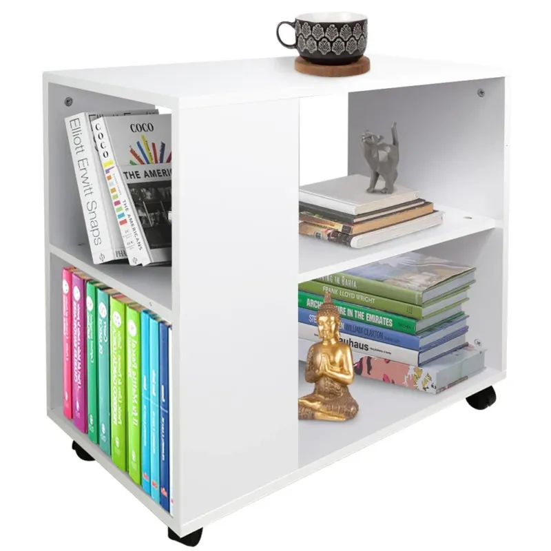 Tavolino Divano Libreria Design Moderno 2 Ripiani con Ruote 70x35x61 Casa Bianco Promozione Esclusiva