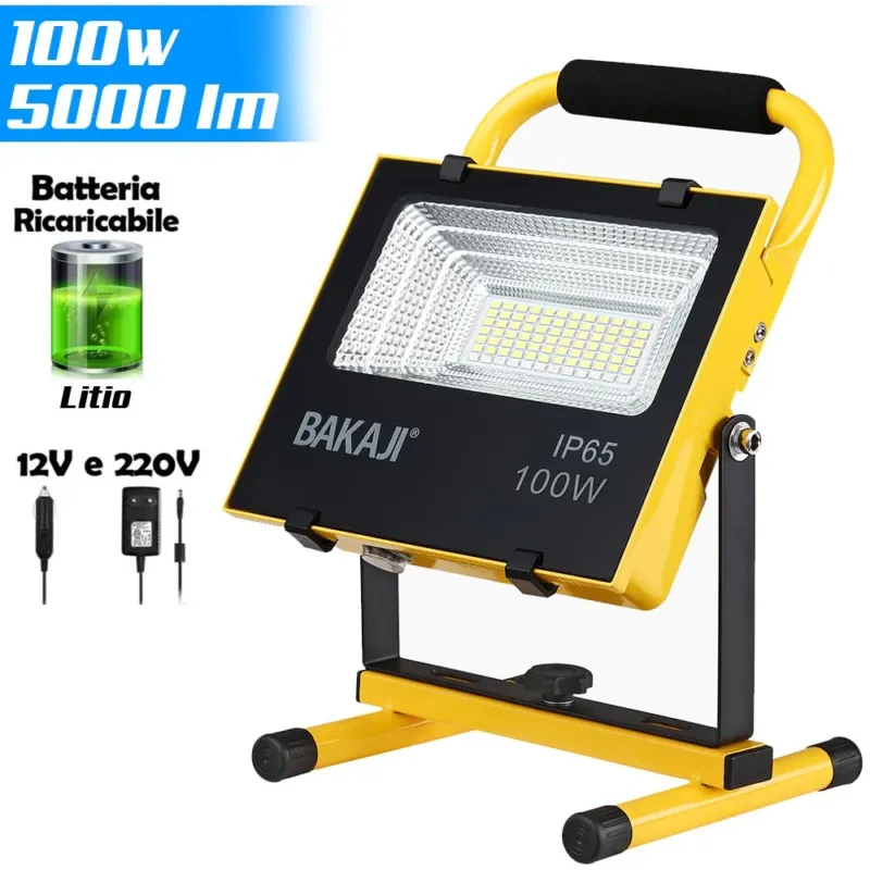 Prezzo Scontato Lampada Faro Lavoro Portatile Torcia 100W 5000Lm a Batteria litio Luce Emergenza