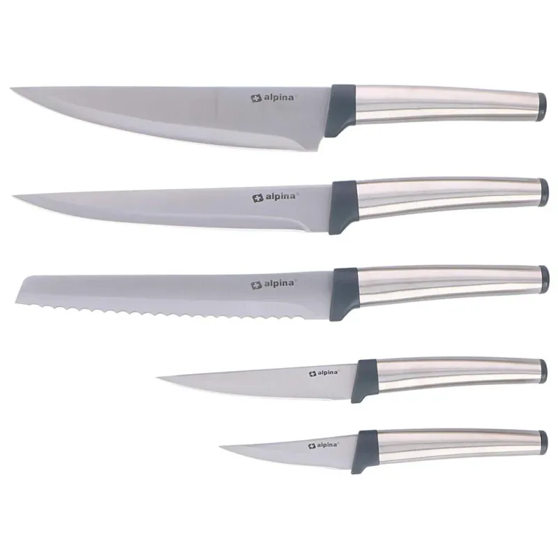Set 5 Coltelli da Cucina Chef Professionali Lama e Manico in Acciaio Inox Professionale