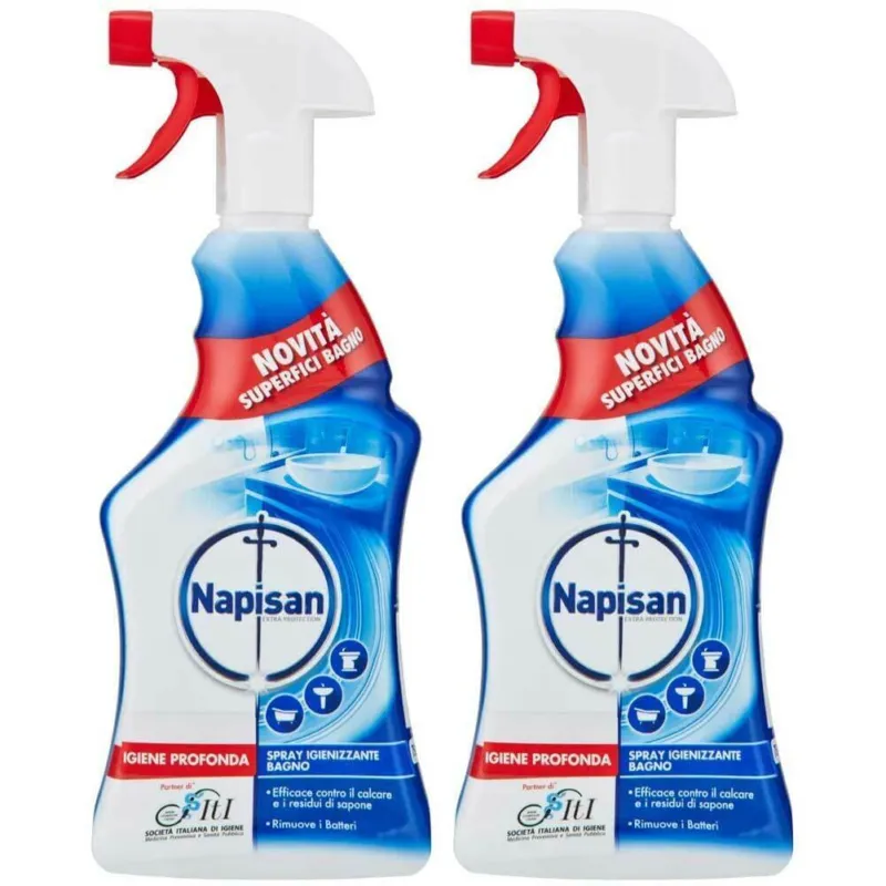 2 x Napisan Igiene Spray Bagno Flacone 750 ml Ossigeno Attivo Rimuovi Calcare Saldi