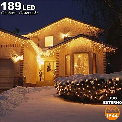 Tenda Cascata Luminosa Bianco Caldo 510x90 Esterno Prolungabile a 15MT 189 LED Ultime Pezzi