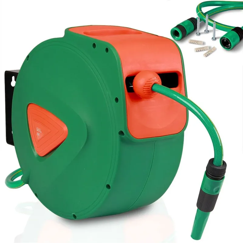 Avvolgitubo Acqua Automatico da Parete Giardino Tubo 20 Mt + 2 Mt Fissaggio muro Vendita Finale