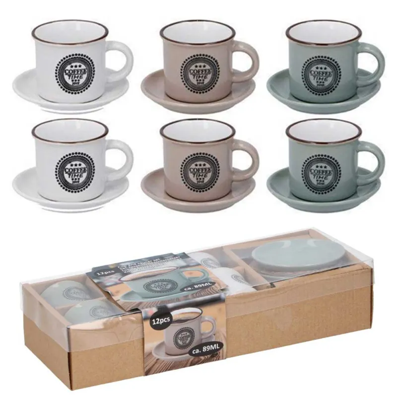 Prezzo Basso Set 6 Tazzine da Caffe con Piattino Tazze 89ml per Colazione in Porcellana