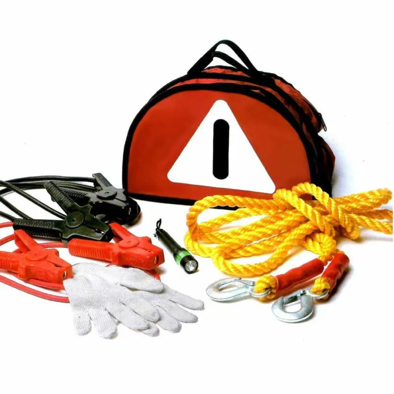 KIt Emergenza Auto con Cavi Batteria Corda Rimorchio Segnale Aiuto Guanti Torcia Quantità Limitata