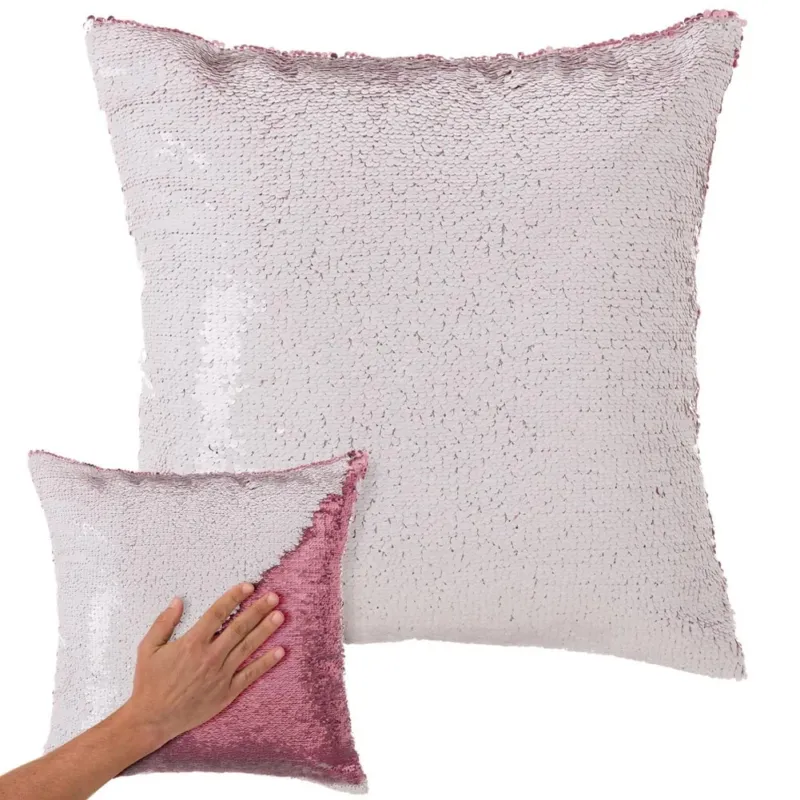 Cuscino Paillettes Federa Effetto Sirena Doppio Bianco Rosa 40x40cm Divano A Buon Prezzo
