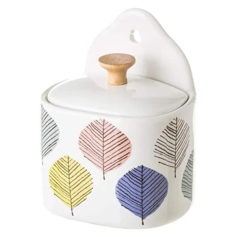 Offerta Saliera Barattolo Ceramica con Coperchio per Sale 0,7lt Bianco Pomello Legno