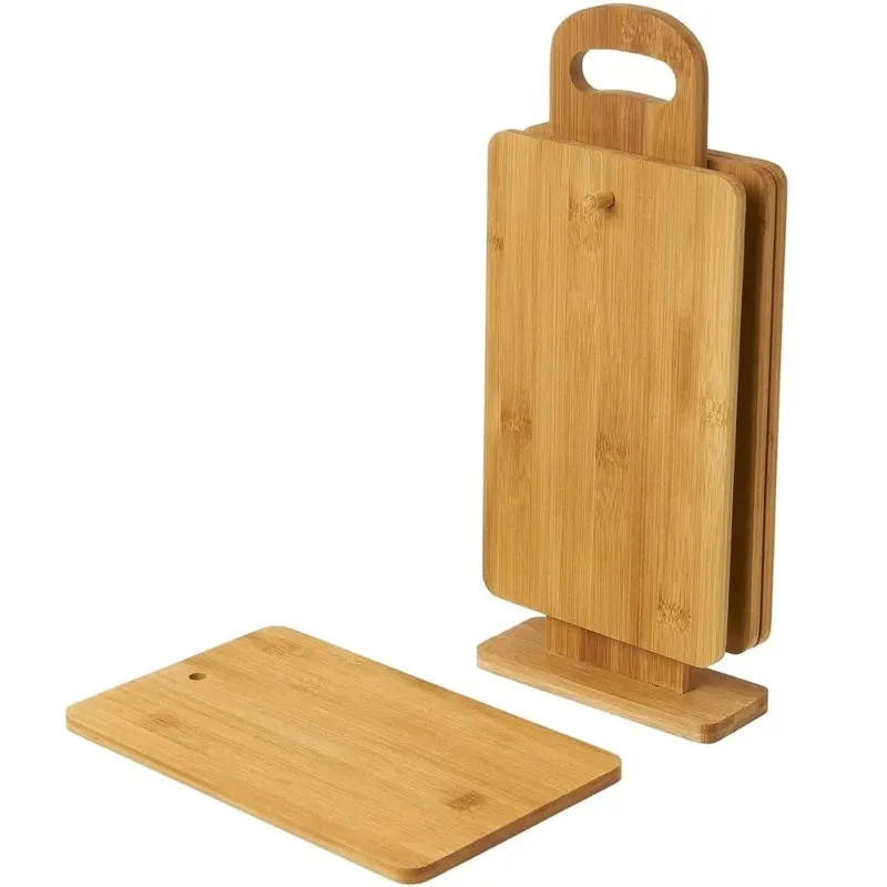 Ultimissimo Modello Set 4 taglieri Vassoi in Legno Bambu 23x14cm con Supporto da Tavola per Cucina