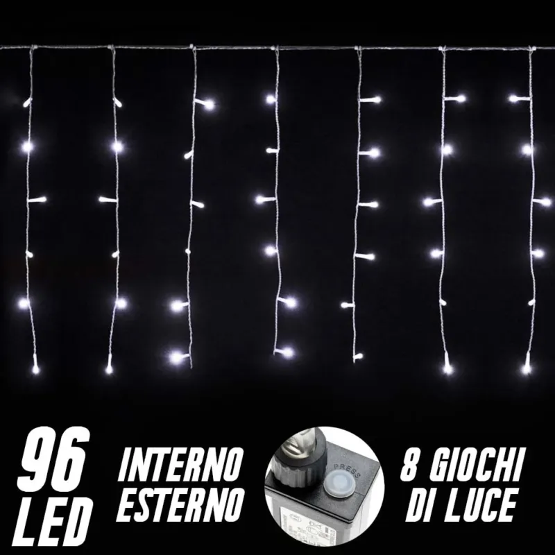 A Buon Prezzo Tenda Luminosa Natalizia 96 LED Luce Bianco Freddo 3 METRI Esterno Luci Cavo 5mt