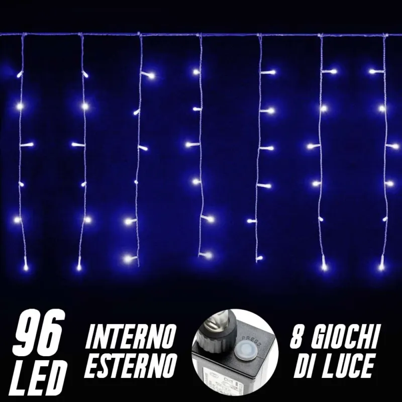 Tenda Luminosa Natalizia 96 LED Luce Blu 3 METRI Interno Esterno Luci Cavo 5mt Compra Adesso