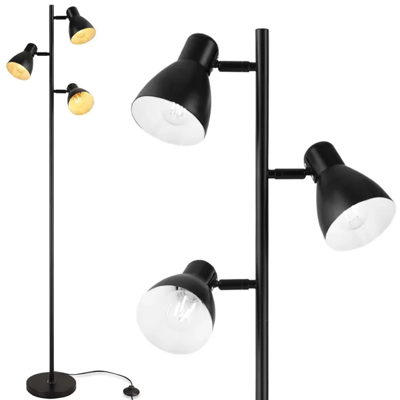 Lampada Piantana Terra Design Moderno Industriale Metallo 3 Luci Nero oro 166cm Compra Online