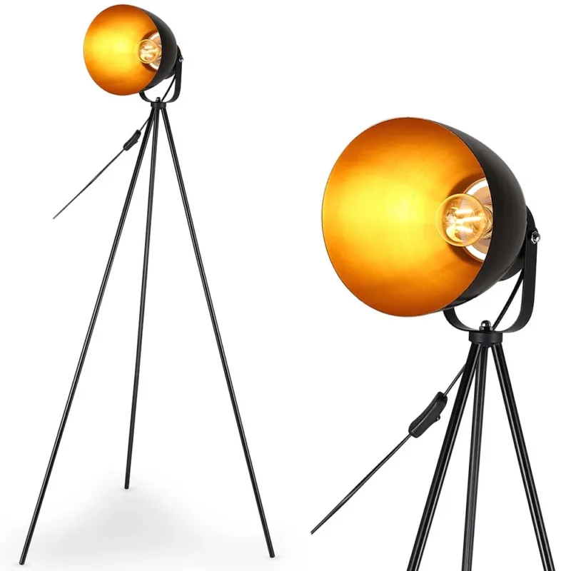 Lampada Piantana Terra Design Moderno Industriale Metallo Luce E27 Nero oro Promozione