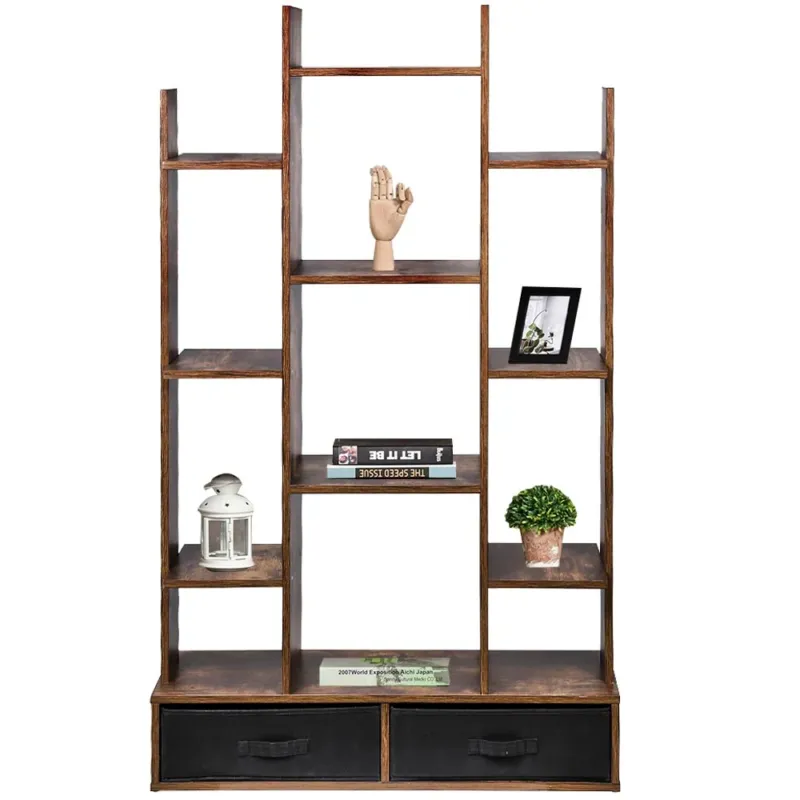 Libreria Design Moderno Industriale Scaffale 12 Ripiani con 2 Cassetti Tessuto Bestseller