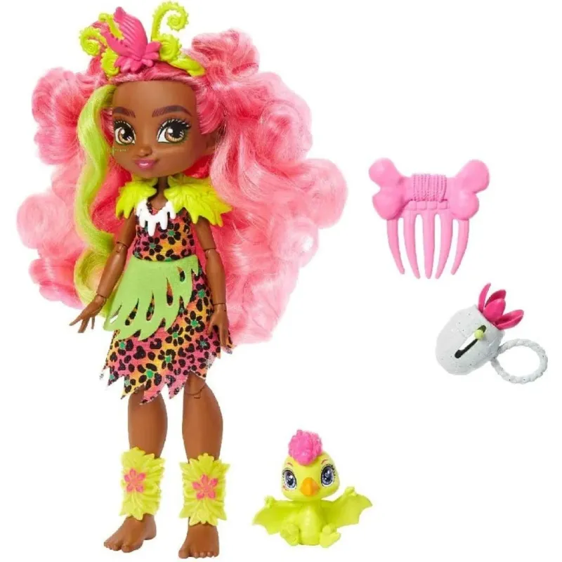 Offerta Cave Club Bambola Preistorica Fernessa Capelli Rosa con Dinosauro e Accessori