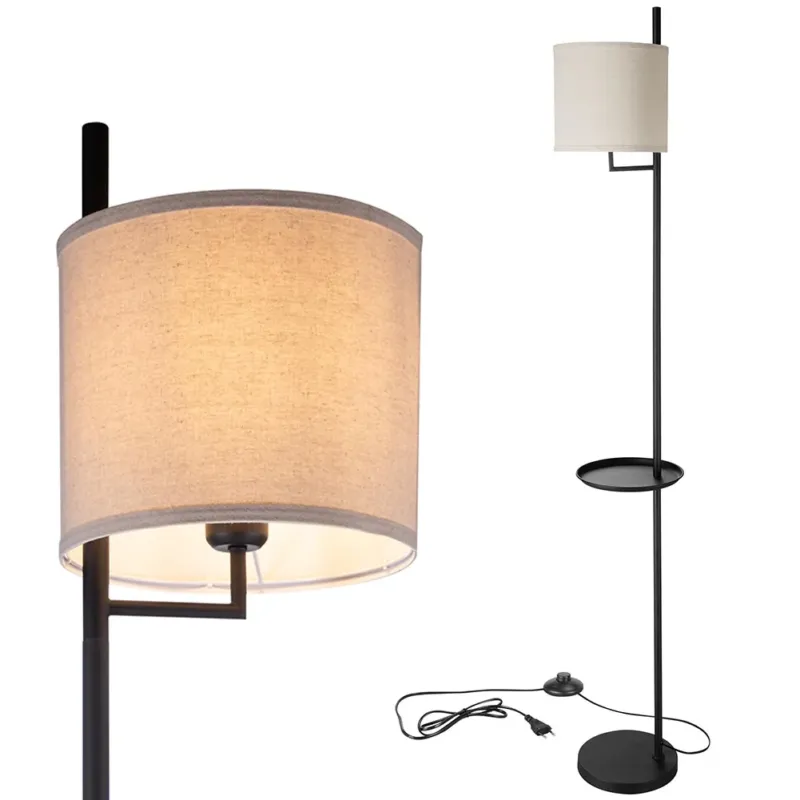 Acquista Ora Lampada Piantana Terra Design Moderno Paralume E27 Tessuto con Tavolino Nero