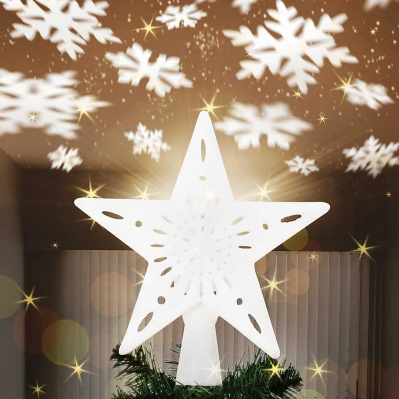 Acquista Ora Puntale Proiettore LED per Albero di Natale Forma Stella Bianco Gioco di Luce