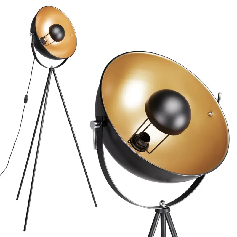 Lampada Piantana Terra Design Moderno Industriale Metallo Luce E27 Nero oro Offerta Speciale