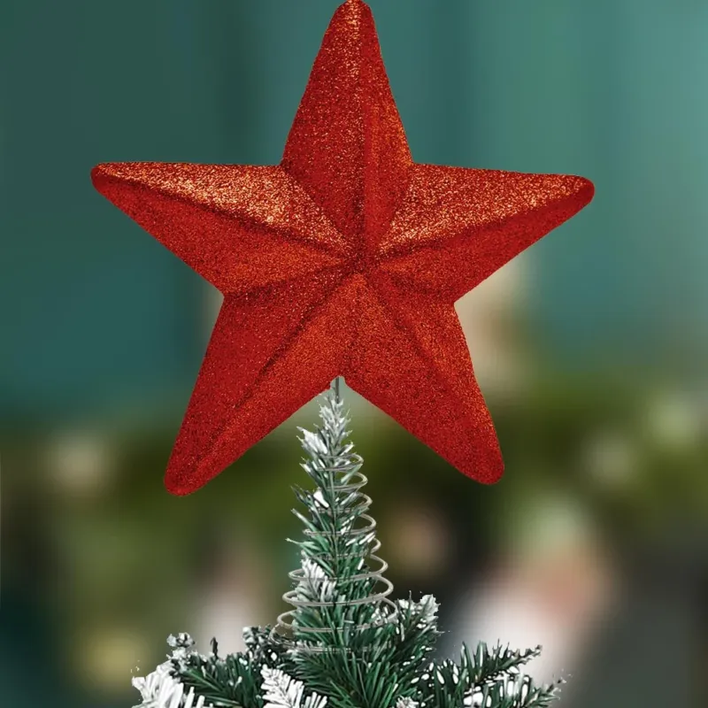Solo Oggi Puntale Forma Stella Rosso con Glitter Altezza 30cm Decorazione Albero di Natale