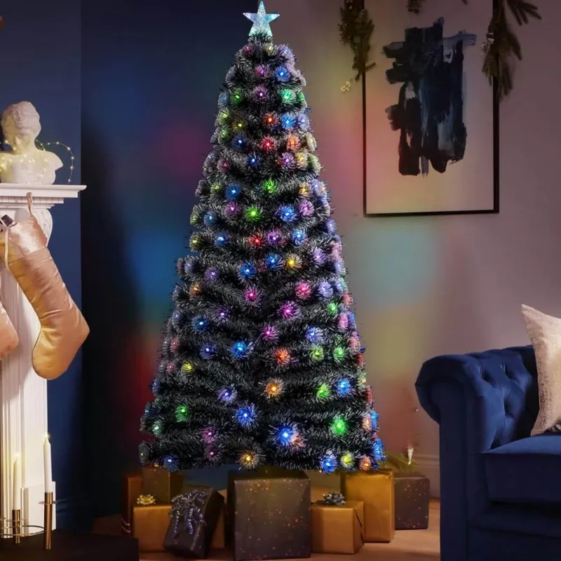Albero di natale Luminoso 180cm con Luci LED Fibra Ottica Multicolor Innevato Economico