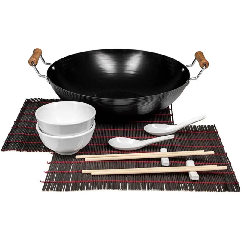 Set Sushi Cibo Giapponese con Padella Wok Bacchette Ciotole e Tovagliette 13pz Direttamente Dal Produttore