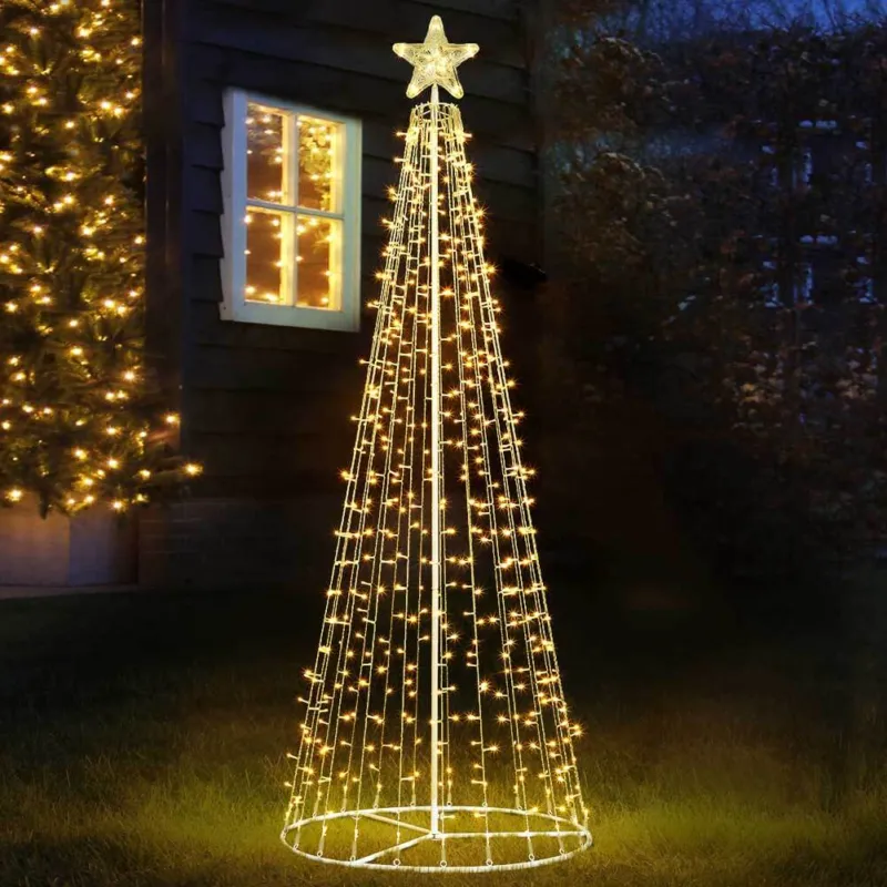 Albero Natale Luminoso 220cm 592 LED Bianco Caldo 8 Giochi Luce Metallo Esterno Miglior Prezzo