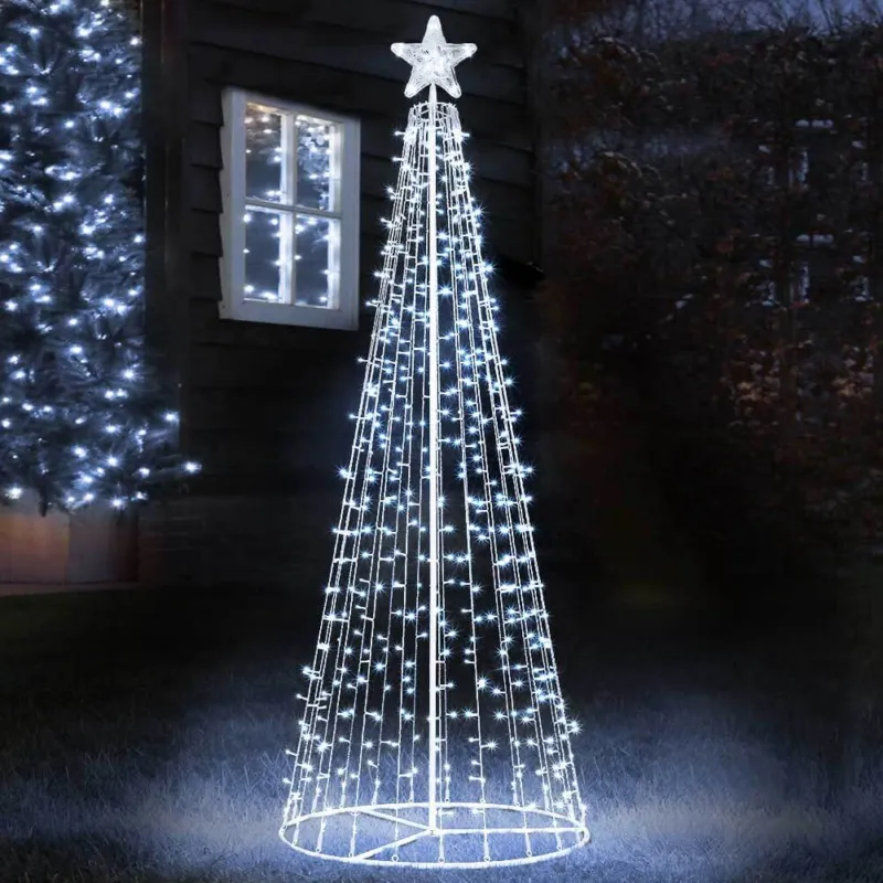 Albero Natale Luminoso 220cm 592 LED Bianco Freddo 8 Giochi Luce Metallo Esterno Promozione Esclusiva