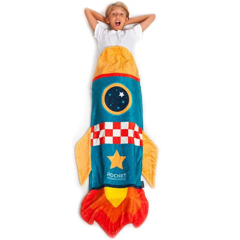 Occasione Imperdibile Coperta Plaid Razzo Kanguru Rocket Pile Blu Sacco a Pelo 142cm Bambini Tg Unica