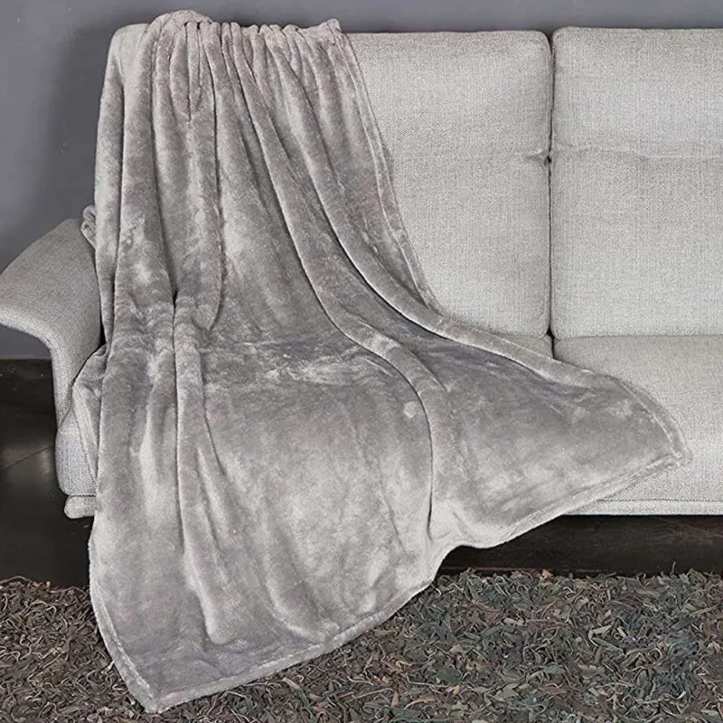 Coperta Plaid Kanguru Fluffi in Tessuto Pile Grigio 130x170cm Singolo Divano Promozione