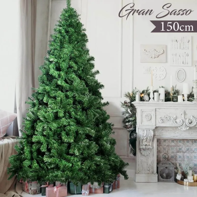 Albero Di Natale 150cm Gran Sasso Super Folto 539 Rami Pino Verde Base a Croce Prezzo Scontato
